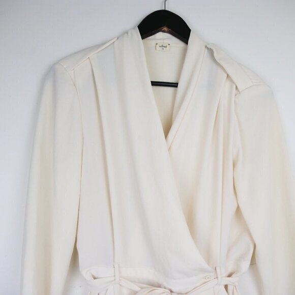 Aritzia Wilfred Franca Front Tie Wrap Epaulette Dress in Cream White Size 6 - Picture 4 of 7